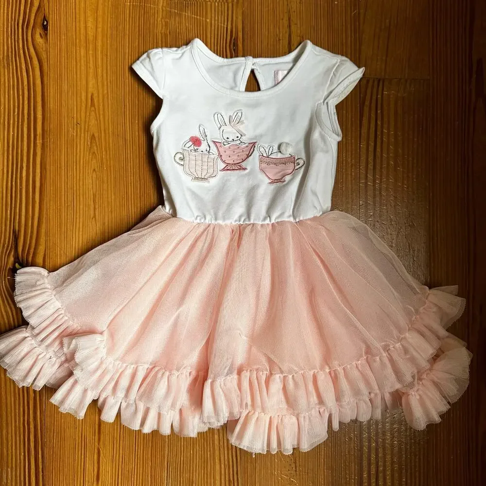 Bunny teacup embroidered midi tiered tutu tank dress SIZE 6-9M